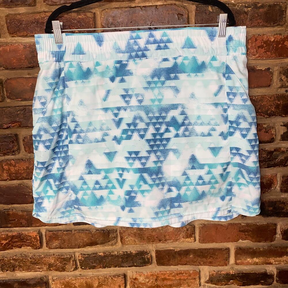 Columbia Blue Green Print Pull-On Mini Skort Shorts Lined Skirt Women's Size XL